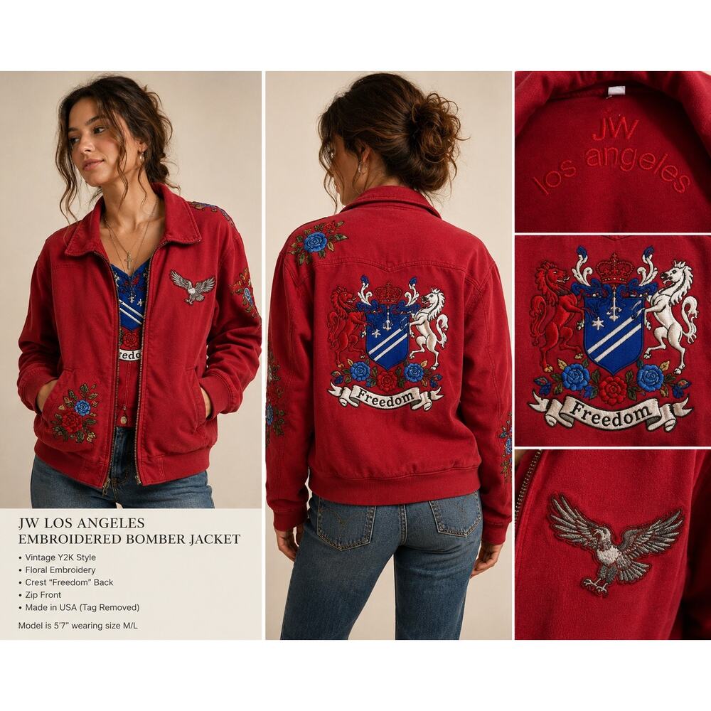 JW Los Angeles Embroidered Freedom Bomber Jacket Size Small